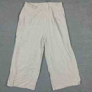 LTS Womens Pants Wide Leg Crop Linen Blend Natural Pull On Ivory High Rise 10